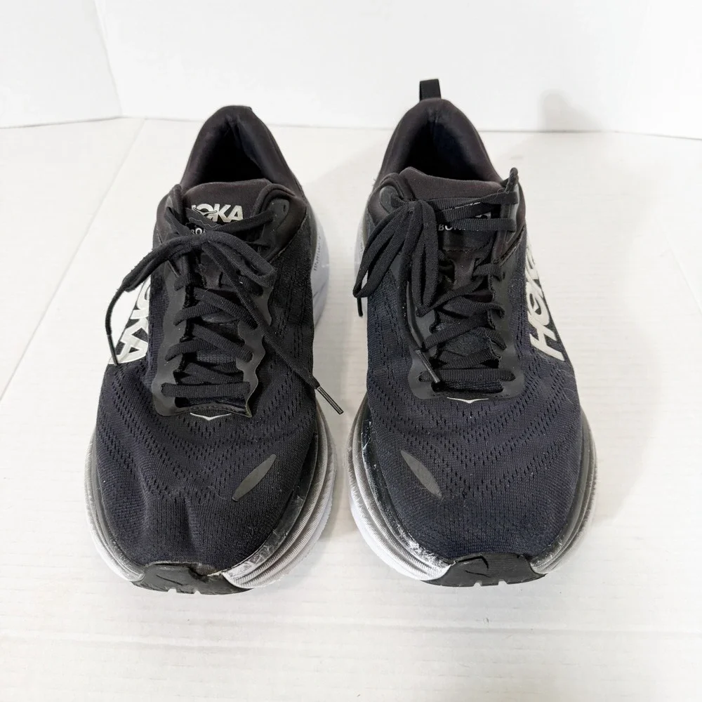 Hoka One One Bondi 8 Mens Black White Athletic Running Sneaker Size 12.5 2E Wide